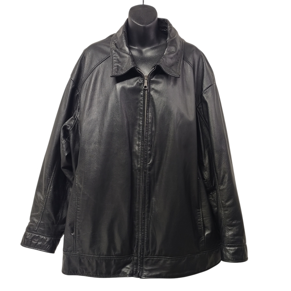 LW Men's Genuine Leather Jacket Motorcycle Black Full Zipper Pocket Size 2XLT